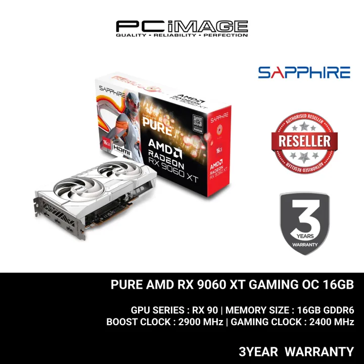 SAPPHIRE PURE AMD RADEON RX 9060 XT GAMING OC 16GB GDRR6 GPU GRAPHIC CARD 3YR WARRANTY