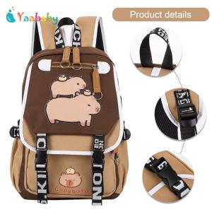 เข็มขัดพยุงหลังเป้สะพายหลัง Capybara สำหรับเด็กผู้หญิงกระเป๋าโรงเรียนเด็กผู้ชายมีกระเป๋าเป้สะพายหลัง1ช่องหลักของขวัญสำหรับคนรัก Capybara