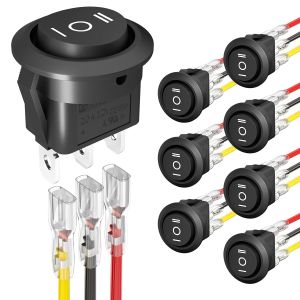Joinfworld 10Pcs Round Rocker Switch 12V ON Off Switch 12 Volt DC Circle Toggle Switch 2 Pin SPST 6A/250V 10A/125V AC 20MM Small Rocker Switch with Wires for Auto Car Marine Boat - UL Listed