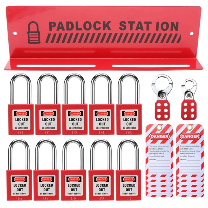 Lockout Tagout Station with 10 Keyed Different Safety Padlocks 2 Hasps