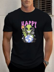 T Shirt For Men Alien 100% Cotton Graphic Printing Summer Round Neck T-Shirt Casual Breathable Street Style Daily Top