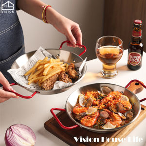 Vision Spanish Seafood Rice Pot Stainless Steel Frying Pan Double Ear Thickened Pan Korean Fried Chicken Plate Crayfish Plate