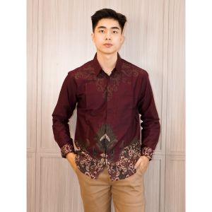 Swipe Up Kemeja Batik Pria Modern Lengan Panjang Widura Maroon