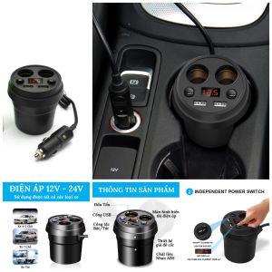 Bộ chia tẩu sạc ô tô đa năng X25 bản cao cấp 12v-24v 250w có màn hình hiển thị điện áp sang trọng