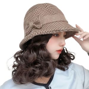 GUAIP Tổng hợp Tóc Giả Mũ mùa đông Lượn sóng Lông mịn Mũ cho phụ nữ có tóc giả Nối tóc Vô Hình Tóc Giả Mũ xoăn ngắn Phụ nữ