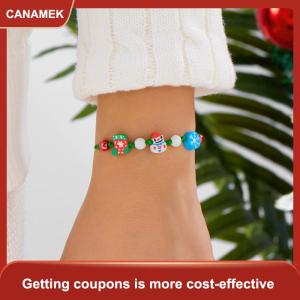 【CANAMEK】 Giáng Sinh Đầy Màu Sắc Hạt Đa Yếu Tố Vòng Đeo Tay Cho Phụ Nữ Santa Claus Bông Tuyết Cây Elk Vòng Đeo Tay Đảng Đồ Trang Sức