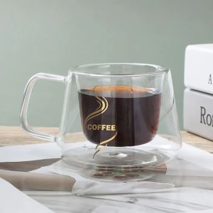 FLOW TOP with Handle Coffee Mug 200ml Transparent Espresso Cup Drinkware Heat-resistant Double Wall Glass Breakfast Latte Cappuccino