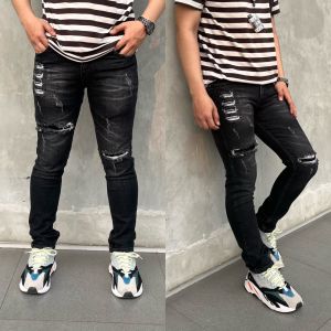 Celana Jeans Panjang Sobek Ripped Lutut Black Jazz Snow Slimfit Stretch Destroy Premium