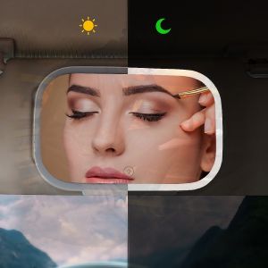Car Sun Visor Makeup Mirror with LED Adjustable Brightness Touch Control Portable HD Anti-Glare UV Shield