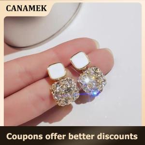 【 CANAMEK 】 Fashion Rhinestone Square Earrings For Women Women Wedding Jewelry Party Accessries Gift