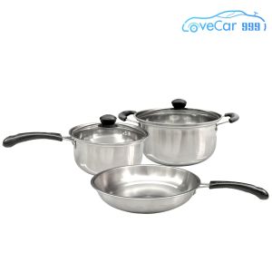 Multi-Purpose 3-Piece Stainless Steel Cookware Set with Glass Lids and Cool Handles for Efficient Cooking