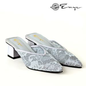 Sepatu Pengantin Bridesmaid Flat Slip On Pesta Brukat Satin Transparant 5 cm Emye