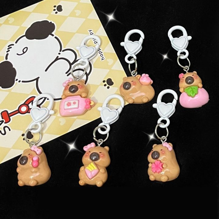 TRTEWWS Capibara Capybara Resin Keychain Keyring Peach Blossom Resin