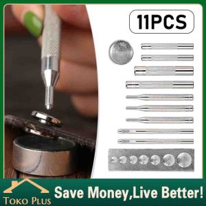 11Pcs/Set Alat Pasang Kancing Snap besi Alat Ukir / Stempel Kulit Untuk Kerajinan Tangan - DIY Leather Craft - Alat Kerajinan Kulit - Pembolong Dan Matras Alas Getok Ketok Manual Snap Button