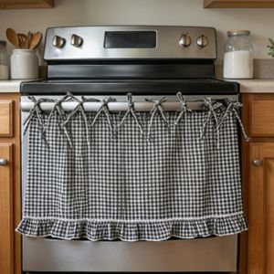 DNFIWN3 Handmade Oven Skirt Heat-Resistant Ruffle Trim Oven Door Curtain Effortless Install Rustic Decorative Oven Cover Farmhouse Kitchen