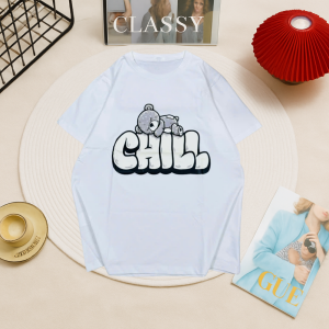 Áo thun nữ local brand Gucaa Việt Nam in chữ Chill gấu bông phong cách Hàn Quốc trắng đen freesize