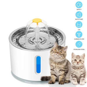 2.4L Cat Water Fountain 3 Water Spray Styles Replaceable Filtration Automatic Mute Activated Carbon Pet Water Fountain with USB Cable View Window for Cat Dog Birds Dog Water Dispenser Super Quiet Drinker Auto Feeder Pet Products Supplies