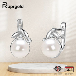 RAPRGOLD Exquisite Natural Freshwater Pearl Moissanite Hoop Earrings For Women Real 925 Sterling Silver Fine Jewelry pendientes