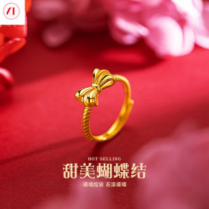 XT đồ trang sức Hàn Quốc 24K nhẫn nơ khai trương thời trang phụ nữ 916 mạ vàng gốc