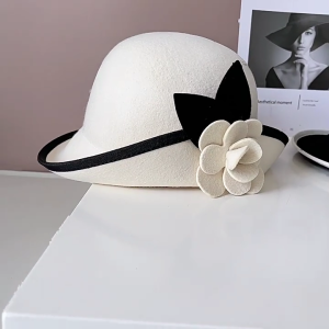 Fashion Wool Fedoras Caps Bowler Hat for Women 1920S Flapper Costume Hat Cocktail Party Caps Masquerades Accessories Hat