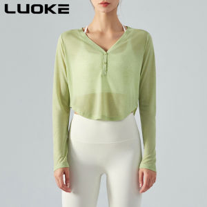 Luoke Yoga Sports long sleeve Top quick drying Yoga suit womens fitness suit blouse training tights fitness Backless T-shirt