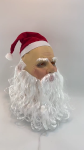 หน้ากากยางซานตาคลอสปาร์ตี้วันฮาโลวีนชุดเดรสปาร์ตี้หมวกหน้ากาก Seluruh Wajah ซานตาคลอส