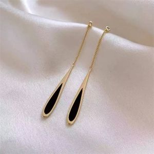 JJT Minimalist Teardrop Dangle Earrings with Oil-Dipped Design Fashionable Korean-Style Long Alloy Ear Jewelry for Women