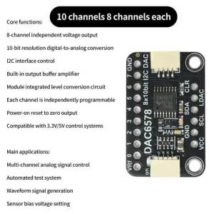 Kirilgu DAC6578/DAC7578 Breakout 8-channel 10-bit / 12--bit I2C DAC Module Compatible With STEMMA QT/Qwiic 9H4B3
