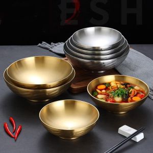NCNC(OKDEALS01) Double Layer Stainless Steel Bowl High Footed Thickened Soup Bowl Rice Bowl Heat-insulating Salad Bowl For Home Kitchen