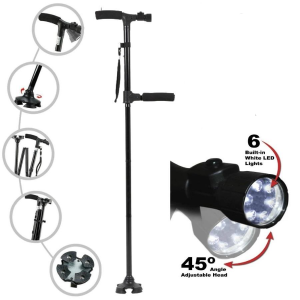 Walking Stick For Elderly With LED Light And Foldable Cane Made From Solid Steel Bearing Up to 200KG
