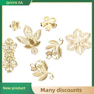 🔔🔔🔔QA 50Pcs Vintage Metal Leaf Filigree Flower Slice Charms DIY Craft Jewelry Making