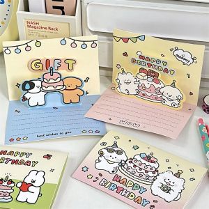 THREADJOY Cute Dog Birthday Card 3D Cartoon Puppy Gift Card Postcard Ins Style Greeting Card Student