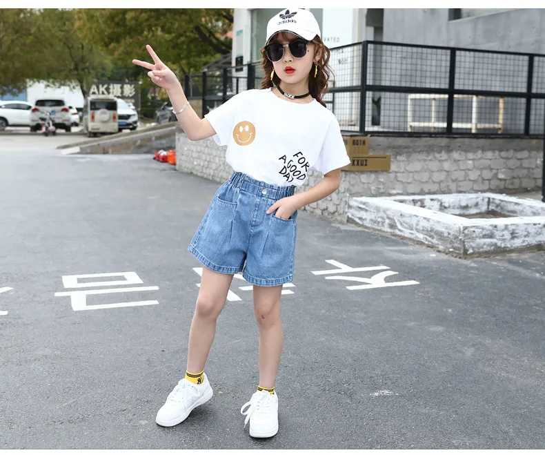 Summer Loose Fashion Kids Girl Short Big Girls Jeans Pants Korean