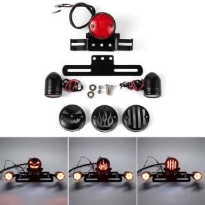 Black Motorcycle Tail Rear Light License Plate Bracket Universal Retro Driving Brake Turn Signal Light Integrated Taillight
