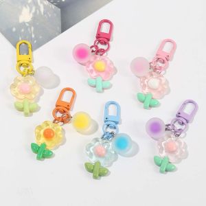 QUINT Backpack Charms Acrylic Flower Key Chain Transparent Korean Style DIY Chain Pendant Unique Key Ring Ornaments Cartoon Key Buckle Children