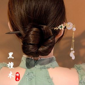 Phong cách Trung Quốc gỗ đàn hương kẹp tóc phụ nữ cổ điển kẹp tóc gỗ đàn hương hoa thanh lịch kẹp tóc gỗ