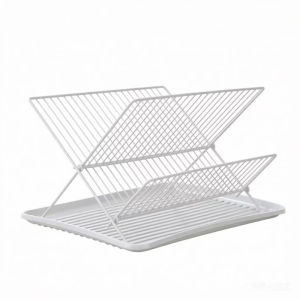 Dish Drying Rack Foldable X Shape Two Tier Carbon Steel with Tray Chopstick Holder Rak Pinggan