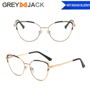 Grey Jack Kacamata Antiradiasi Blueray Korean Style Cat Eye Design Elegant Metal+TR90 Fashion Wanita Terbaru 521