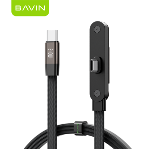 BAVIN CB430 2-in-1 240W PD Foldable Stand Type-C Fast Charging Data Cable 1.2m Compatible w/ iP & Android for Gaming
