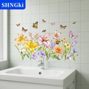 SHNGki Tự dính có thể tháo rời hoa tường Sticker không thấm nước hoa phòng tắm gạch Bồn Rửa Nhà Bếp trang trí nghệ thuật