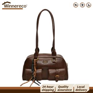 [Winnereco Flagship Mall]กระเป๋าหนังสะพายไหล่ผู้หญิงสไตล์วินเทจ สีพื้นเรียบ เหมาะสำหรับใช้ในชีวิตประจำวันและเดินทาง