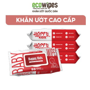 (HÀNG CÔNG TY) Thùng 10 gói khăn ướt quốc dân Happy Kids EcoWipes gói 80 tờ không mùi khăn ướt trẻ em siêu tiết kiệm