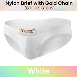 Mens Brief: Nylon Brief with Gold Metal Chain Accessory (GT502)