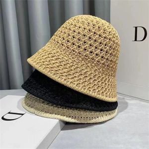 New Solid Handmade Crochet Floppy Top Summer Hats For Women Hollow Out Knit Dome Bucket Hat Wide Brim Foldable Beach Caps