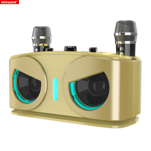 Baru dengan Dual Mic Wireless Bluetooth mikrofon Karaoke Speaker 9D Stereo Bass Amplifier parti RGB LED Light Portable Home KTV Speaker bunyi