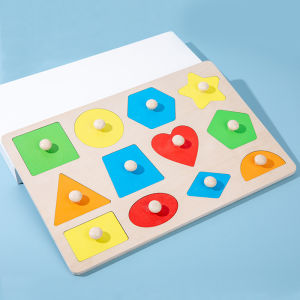 Montessori Colorful Wood Knob Puzzle Peg Board Geometric Shape Match Baby Educational Toy Early Teaching Aids Geometric Shape Sorting board games Improve Hand-eye Coordination Ability Toys For Baby Educational Kids Gifts 0-1-2 Years Old 3 Toy