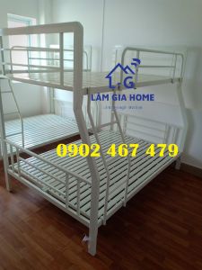 Giường sắt tầng đôi màu kem {MẪU CAO CẤP}