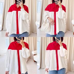 SJM KEMEJA SABRINA BAHAN KATUN POPLIN LENGAN PANJANG MERAH PUTIH PREMIUM QUALITY 882050 221122