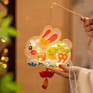 HIROCHAO Creative Rabbit Lantern Festive Lighting Glow In The Dark Lantern DIY Material Pack Traditional Style Led Paper Lantern Mid-Autumn Festival