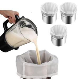 3Pcs Polyester Bags Teas Coffee Juice Net Fine Mesh Strainer Bags Reusable Wine Dreg